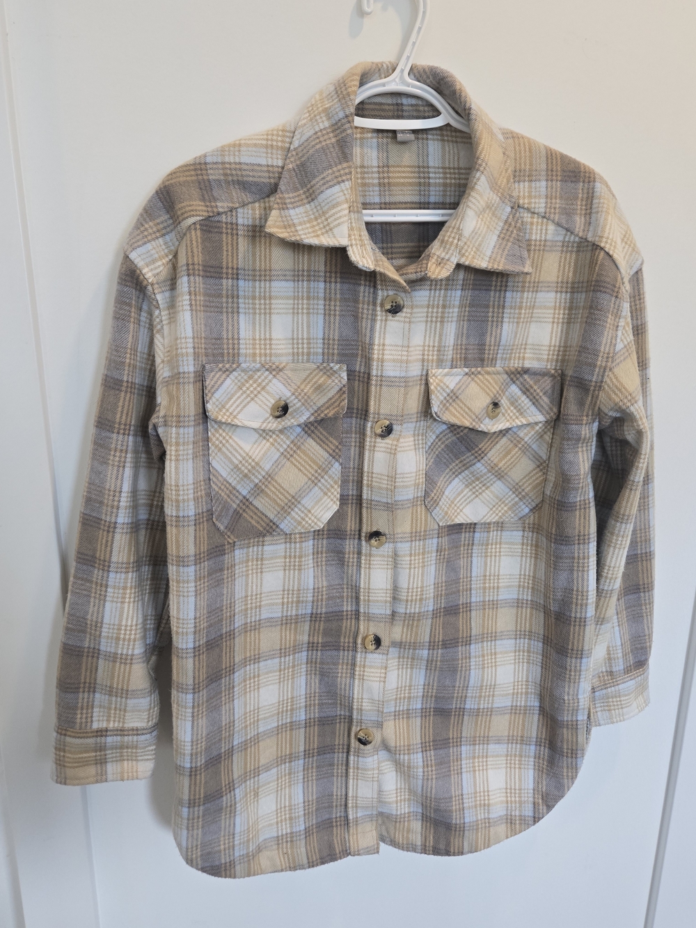 Mexx Beige and Cream Plaid Button-Down Shirt